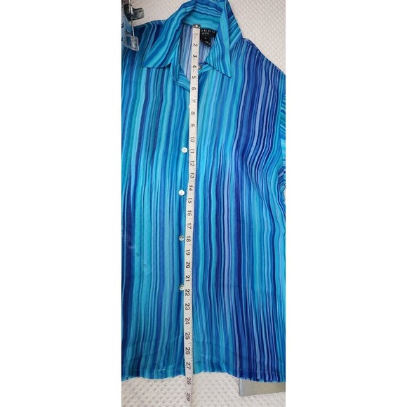 2 pc Virgo Petite Womens‎ 6P Sheer Blouse Long Sleeves Turquoise Shell Buttons - Picture 13 of 16